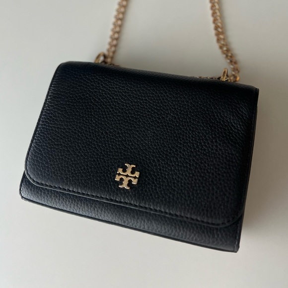 Tory Burch Handbags - Black Leather Purse With Gold chain By Tory Burch